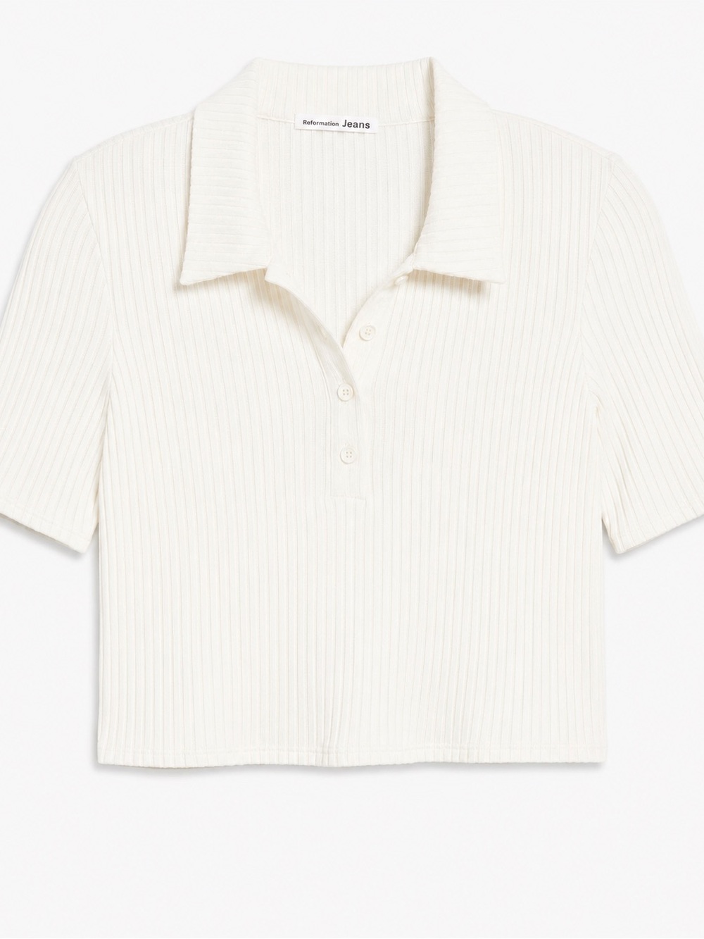Reformation White Ribbed Polo Crop Top